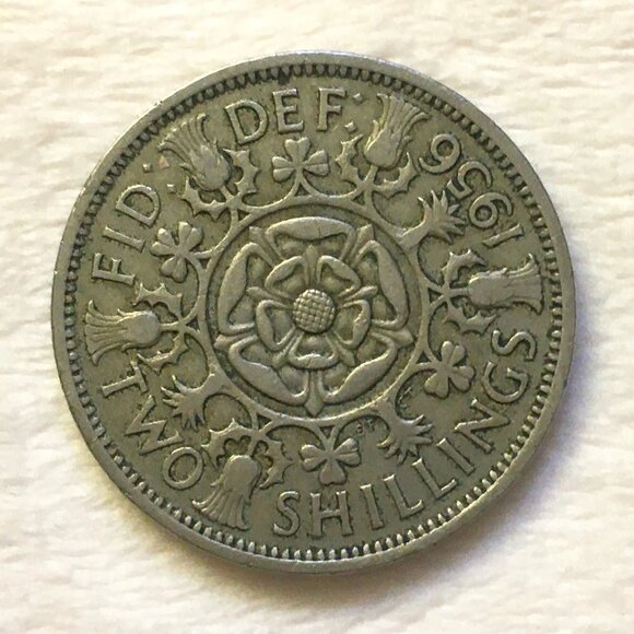 1956 Great Britain Queen Elizabeth II Two Shillings Copper Nickel Coin - Picture 3 of 5